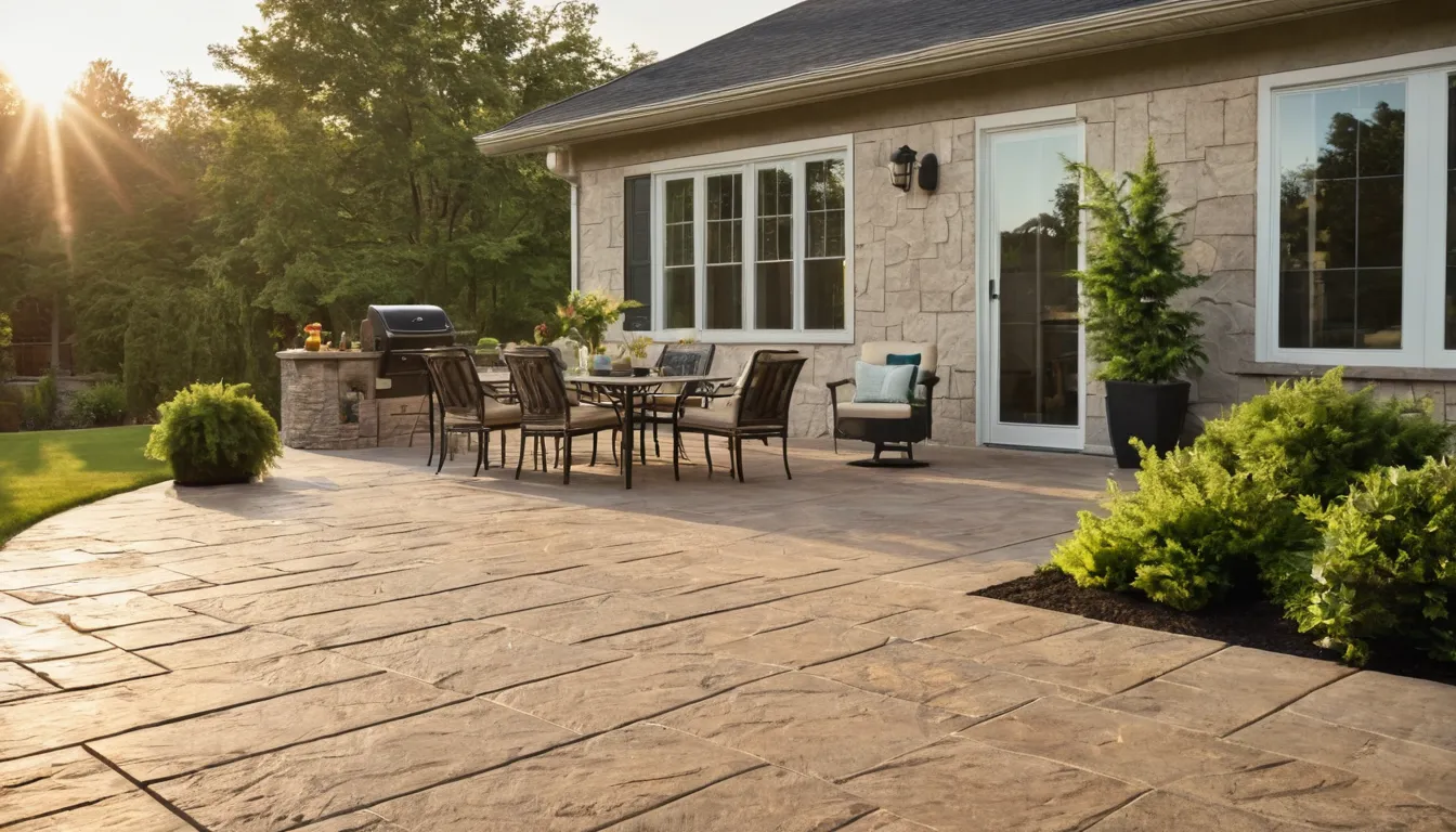 A stamped concrete patio behind a home in the South Fulton area